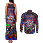 Merry Christmas Sydney Roosters Couples Matching Tank Maxi Dress and Long Sleeve Button Shirt Aboriginal Santa Rugby Mascot - Tricolours