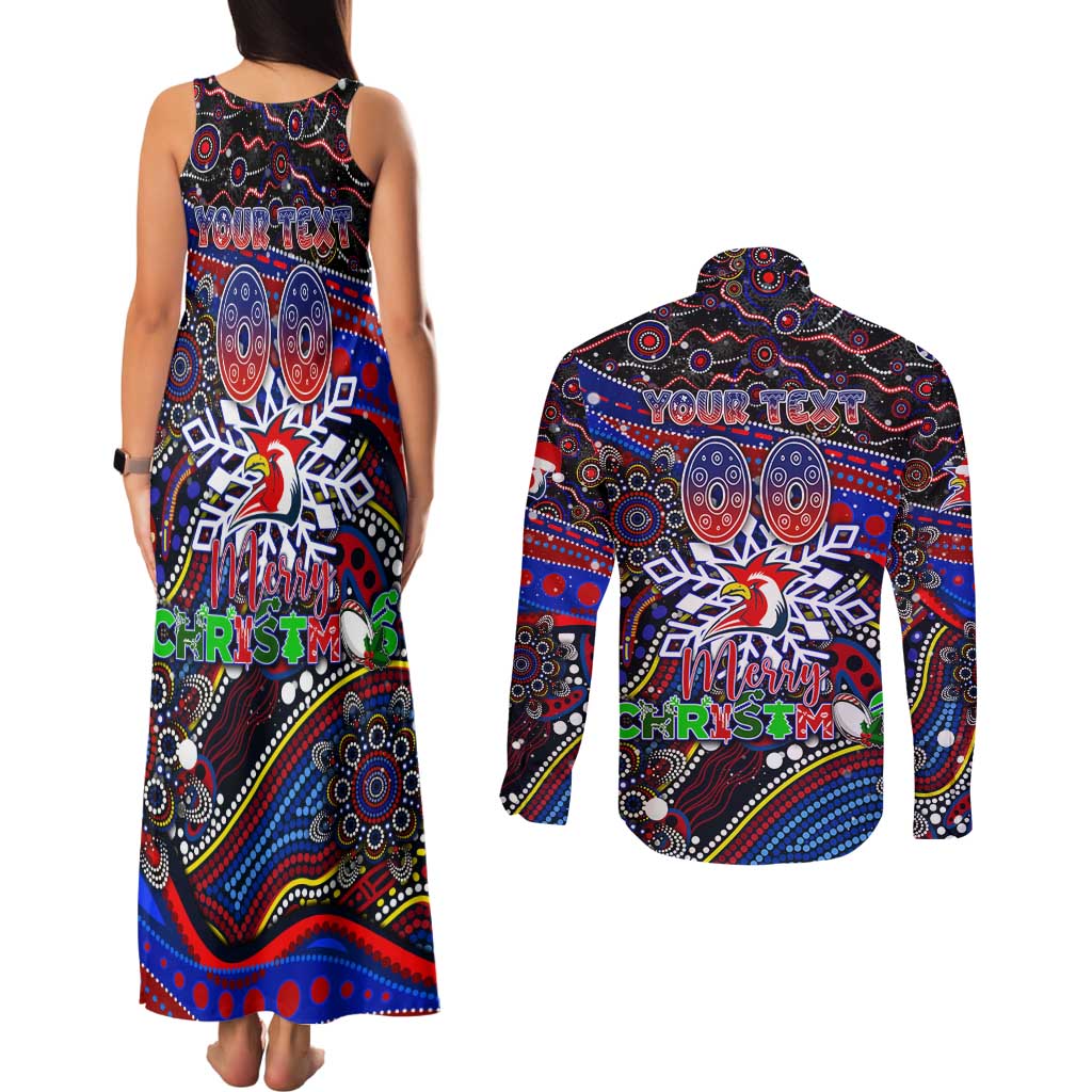 Merry Christmas Sydney Roosters Couples Matching Tank Maxi Dress and Long Sleeve Button Shirt Aboriginal Santa Rugby Mascot - Tricolours