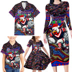 Merry Christmas Sydney Roosters Family Matching Long Sleeve Bodycon Dress and Hawaiian Shirt Aboriginal Santa Rugby Mascot - Tricolours
