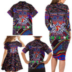 Merry Christmas Sydney Roosters Family Matching Long Sleeve Bodycon Dress and Hawaiian Shirt Aboriginal Santa Rugby Mascot - Tricolours