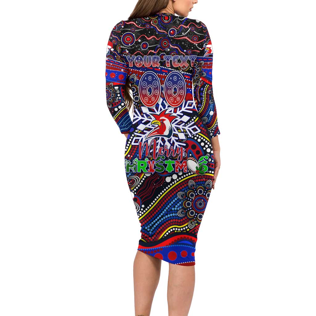 Merry Christmas Sydney Roosters Family Matching Long Sleeve Bodycon Dress and Hawaiian Shirt Aboriginal Santa Rugby Mascot - Tricolours