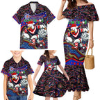 Merry Christmas Sydney Roosters Family Matching Mermaid Dress and Hawaiian Shirt Aboriginal Santa Rugby Mascot - Tricolours