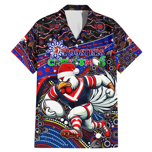 Merry Christmas Sydney Roosters Family Matching Mermaid Dress and Hawaiian Shirt Aboriginal Santa Rugby Mascot - Tricolours