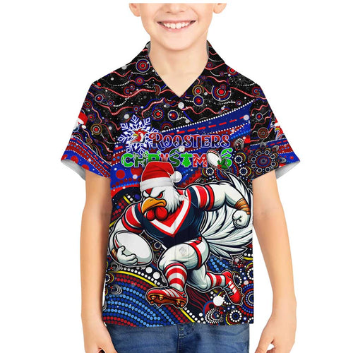 Merry Christmas Sydney Roosters Family Matching Mermaid Dress and Hawaiian Shirt Aboriginal Santa Rugby Mascot - Tricolours