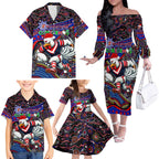 Merry Christmas Sydney Roosters Family Matching Off The Shoulder Long Sleeve Dress and Hawaiian Shirt Aboriginal Santa Rugby Mascot - Tricolours