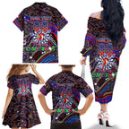 Merry Christmas Sydney Roosters Family Matching Off The Shoulder Long Sleeve Dress and Hawaiian Shirt Aboriginal Santa Rugby Mascot - Tricolours