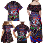 Merry Christmas Sydney Roosters Family Matching Off Shoulder Maxi Dress and Hawaiian Shirt Aboriginal Santa Rugby Mascot - Tricolours