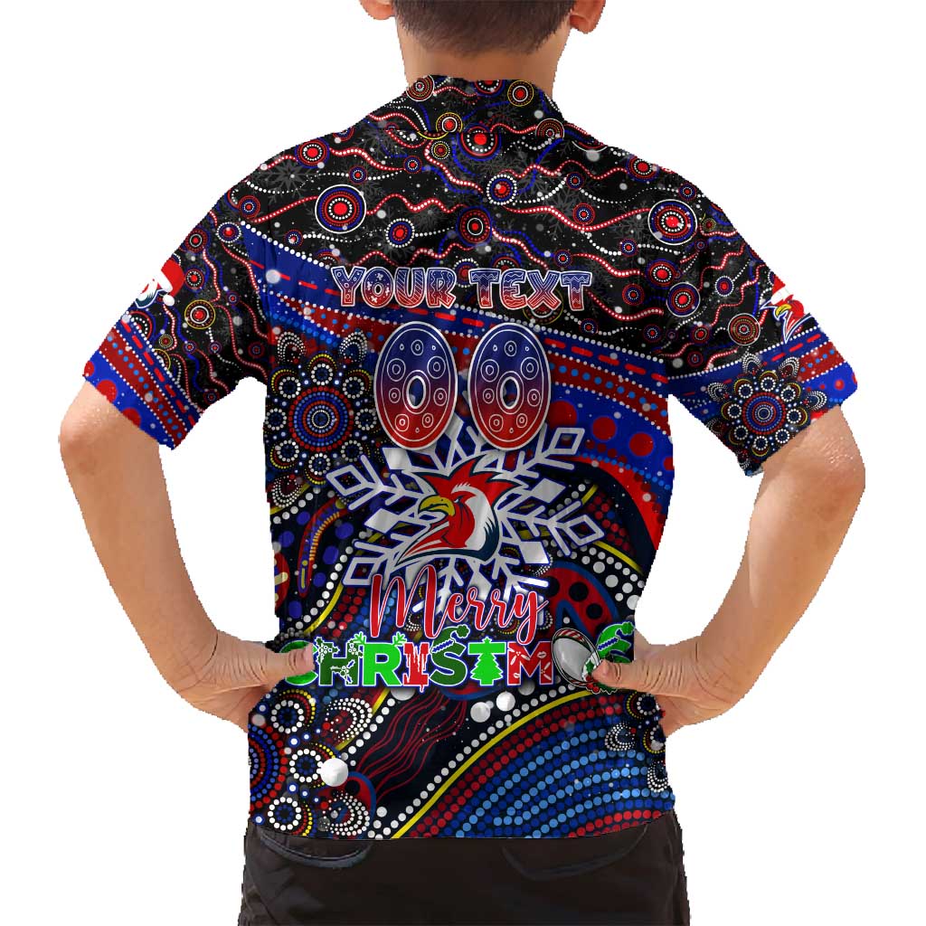 Merry Christmas Sydney Roosters Family Matching Off Shoulder Short Dress and Hawaiian Shirt Aboriginal Santa Rugby Mascot - Tricolours