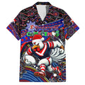 Merry Christmas Sydney Roosters Family Matching Off Shoulder Short Dress and Hawaiian Shirt Aboriginal Santa Rugby Mascot - Tricolours