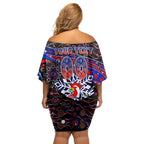 Merry Christmas Sydney Roosters Family Matching Off Shoulder Short Dress and Hawaiian Shirt Aboriginal Santa Rugby Mascot - Tricolours
