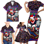 Merry Christmas Sydney Roosters Family Matching Short Sleeve Bodycon Dress and Hawaiian Shirt Aboriginal Santa Rugby Mascot - Tricolours