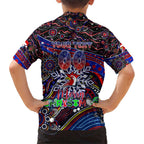 Merry Christmas Sydney Roosters Family Matching Short Sleeve Bodycon Dress and Hawaiian Shirt Aboriginal Santa Rugby Mascot - Tricolours