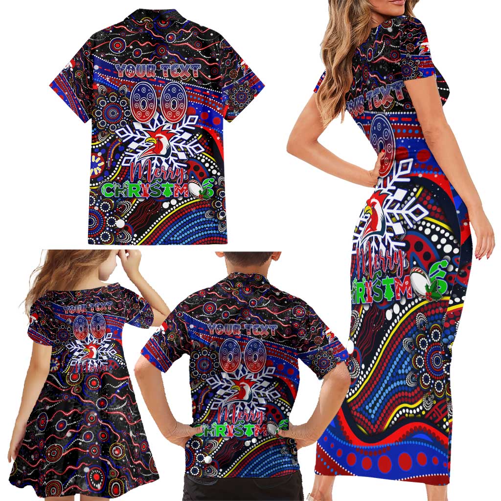 Merry Christmas Sydney Roosters Family Matching Short Sleeve Bodycon Dress and Hawaiian Shirt Aboriginal Santa Rugby Mascot - Tricolours