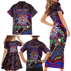 Merry Christmas Sydney Roosters Family Matching Short Sleeve Bodycon Dress and Hawaiian Shirt Aboriginal Santa Rugby Mascot - Tricolours