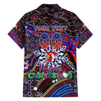 Merry Christmas Sydney Roosters Family Matching Short Sleeve Bodycon Dress and Hawaiian Shirt Aboriginal Santa Rugby Mascot - Tricolours