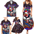 Merry Christmas Sydney Roosters Family Matching Summer Maxi Dress and Hawaiian Shirt Aboriginal Santa Rugby Mascot - Tricolours