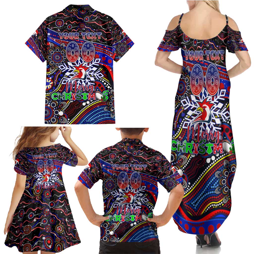 Merry Christmas Sydney Roosters Family Matching Summer Maxi Dress and Hawaiian Shirt Aboriginal Santa Rugby Mascot - Tricolours