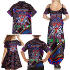 Merry Christmas Sydney Roosters Family Matching Summer Maxi Dress and Hawaiian Shirt Aboriginal Santa Rugby Mascot - Tricolours