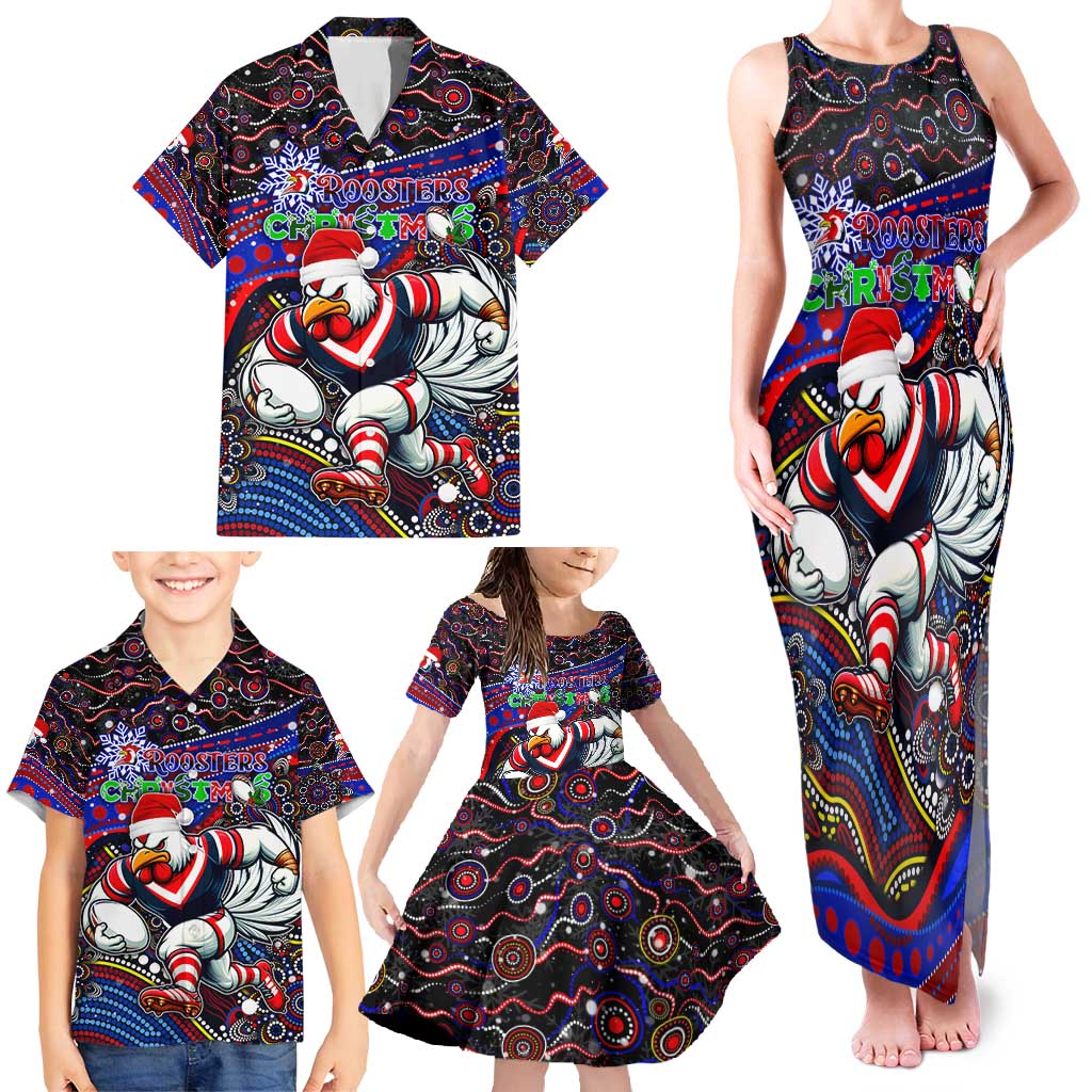 Merry Christmas Sydney Roosters Family Matching Tank Maxi Dress and Hawaiian Shirt Aboriginal Santa Rugby Mascot - Tricolours