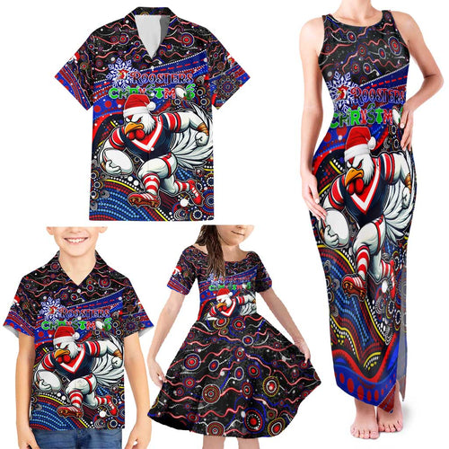 Merry Christmas Sydney Roosters Family Matching Tank Maxi Dress and Hawaiian Shirt Aboriginal Santa Rugby Mascot - Tricolours