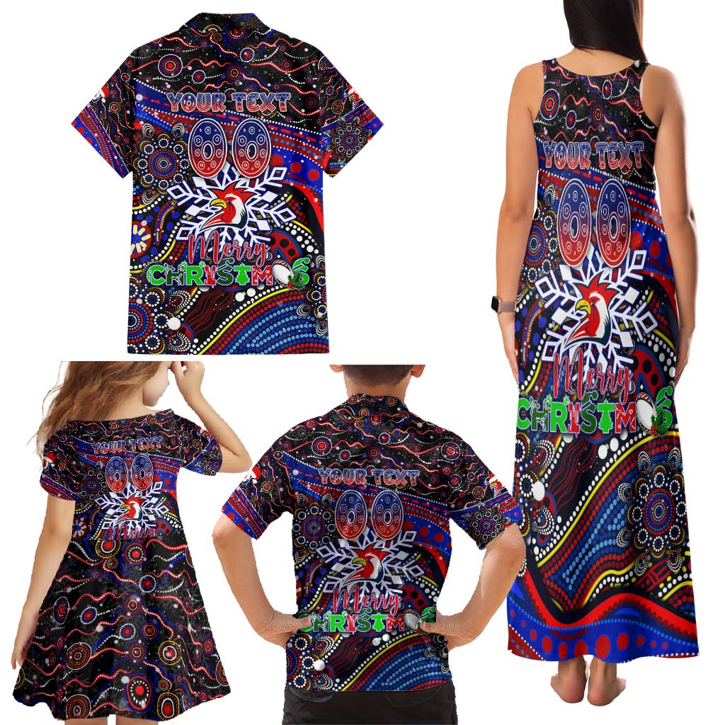 Merry Christmas Sydney Roosters Family Matching Tank Maxi Dress and Hawaiian Shirt Aboriginal Santa Rugby Mascot - Tricolours