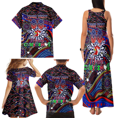 Merry Christmas Sydney Roosters Family Matching Tank Maxi Dress and Hawaiian Shirt Aboriginal Santa Rugby Mascot - Tricolours