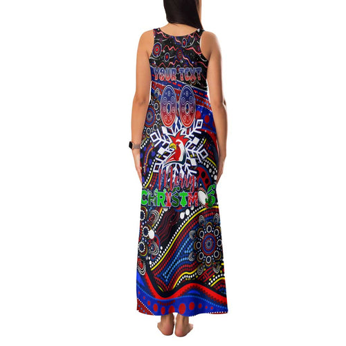 Merry Christmas Sydney Roosters Family Matching Tank Maxi Dress and Hawaiian Shirt Aboriginal Santa Rugby Mascot - Tricolours