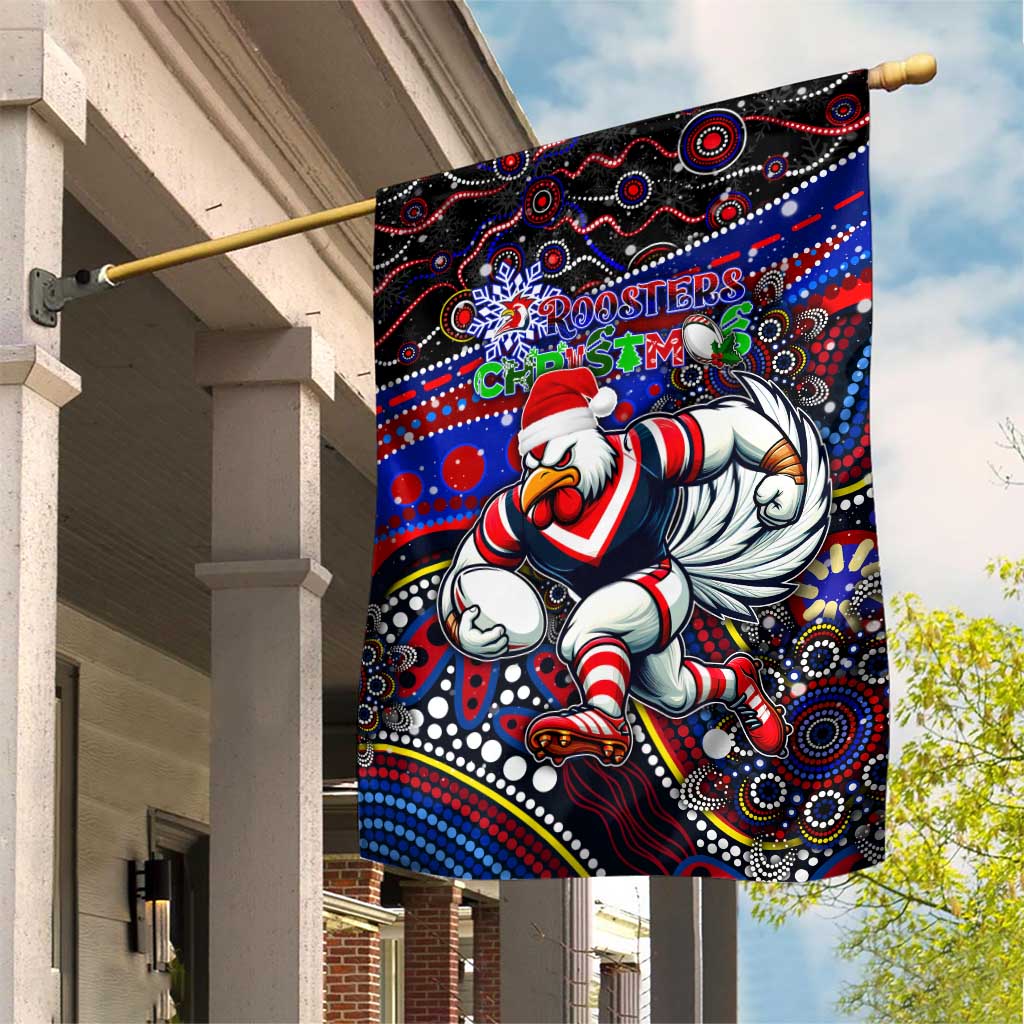 Merry Christmas Sydney Roosters Garden Flag Aboriginal Santa Rugby Mascot - Tricolours