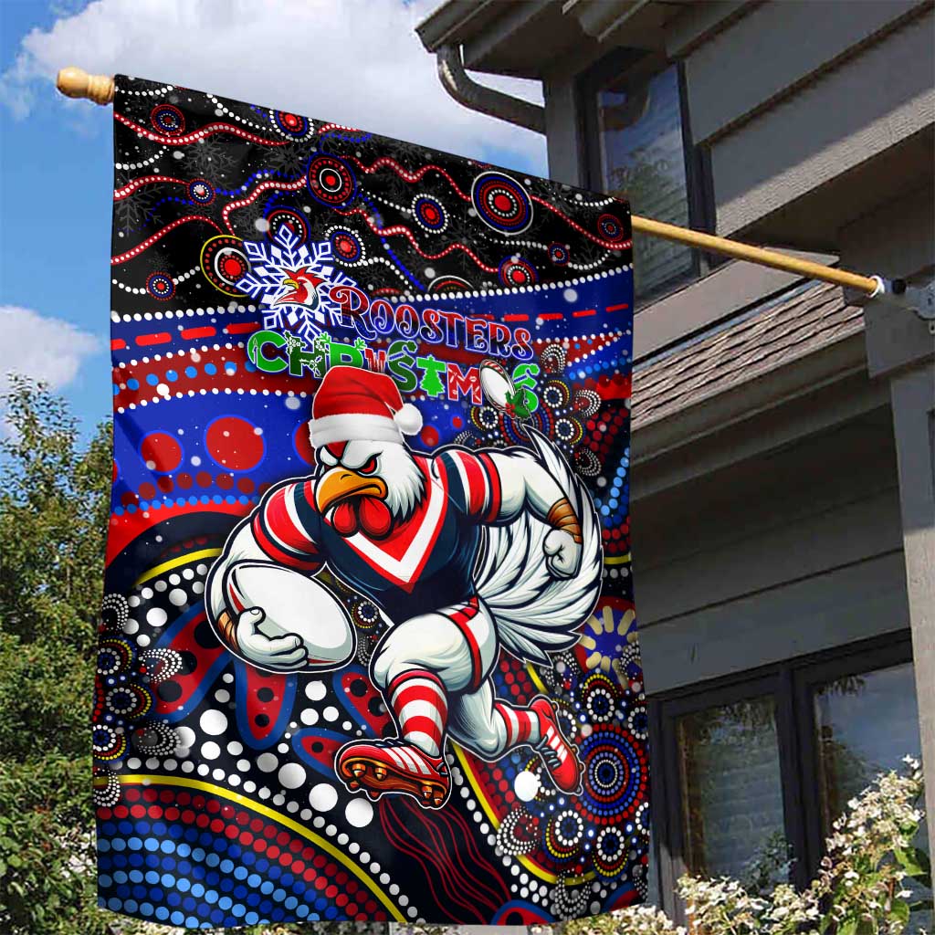 Merry Christmas Sydney Roosters Garden Flag Aboriginal Santa Rugby Mascot - Tricolours