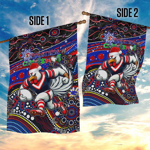 Merry Christmas Sydney Roosters Garden Flag Aboriginal Santa Rugby Mascot - Tricolours