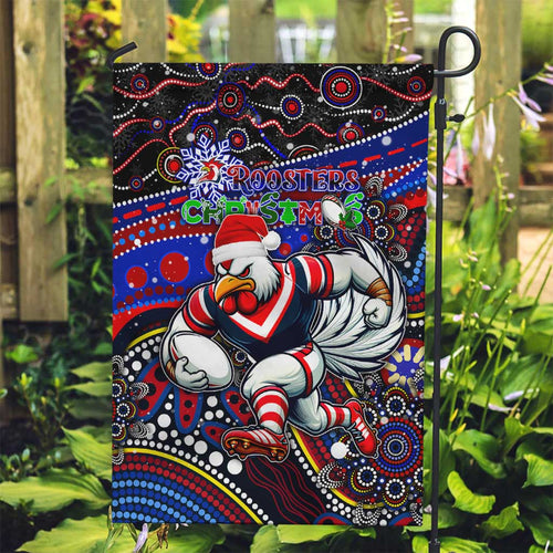 Merry Christmas Sydney Roosters Garden Flag Aboriginal Santa Rugby Mascot - Tricolours