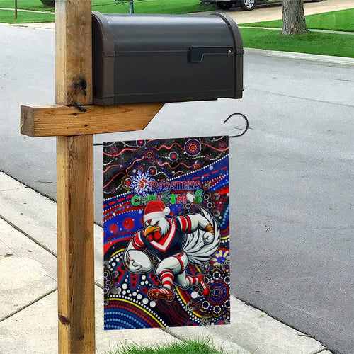 Merry Christmas Sydney Roosters Garden Flag Aboriginal Santa Rugby Mascot - Tricolours
