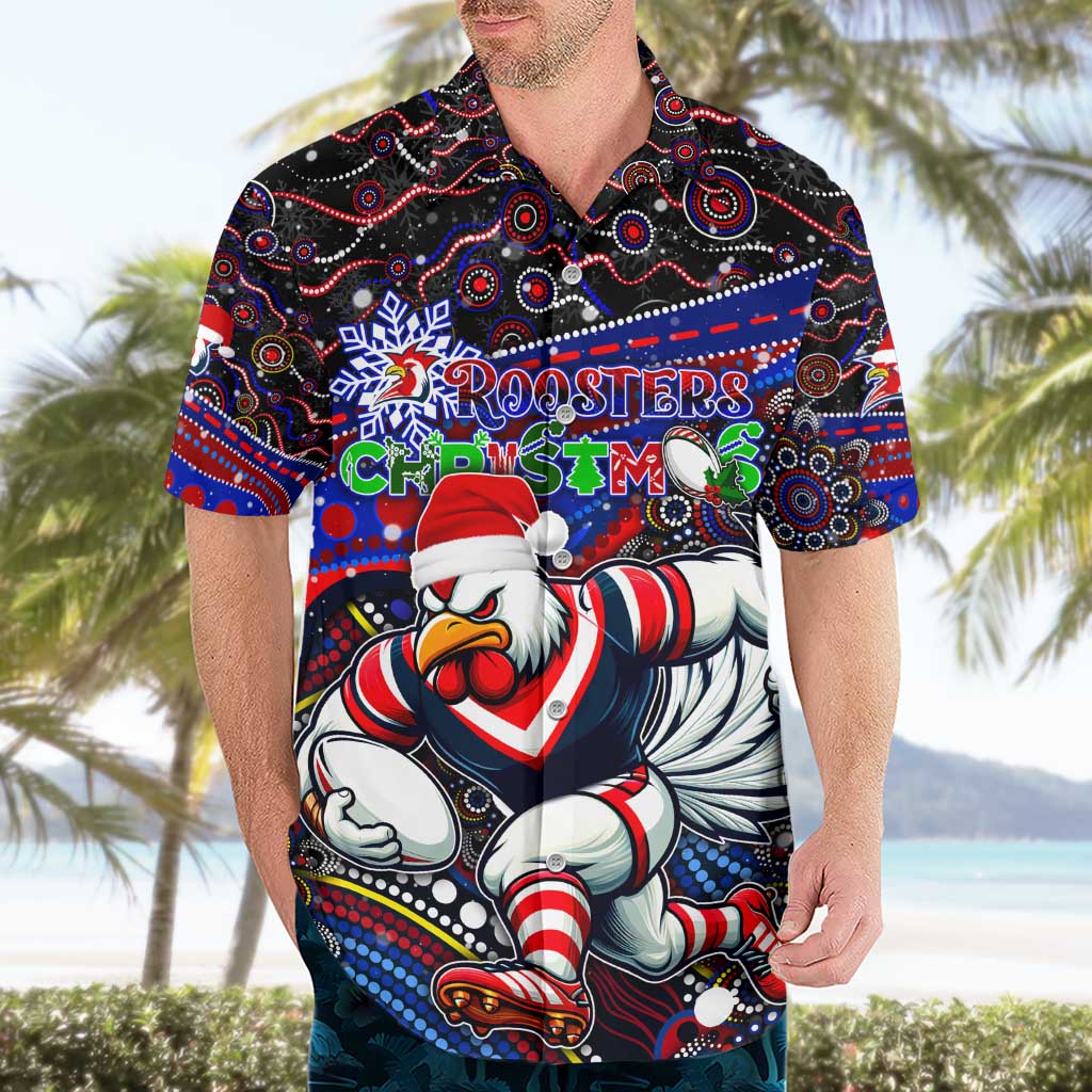 Merry Christmas Sydney Roosters Hawaiian Shirt Aboriginal Santa Rugby Mascot - Tricolours
