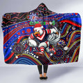 Merry Christmas Sydney Roosters Hooded Blanket Aboriginal Santa Rugby Mascot - Tricolours
