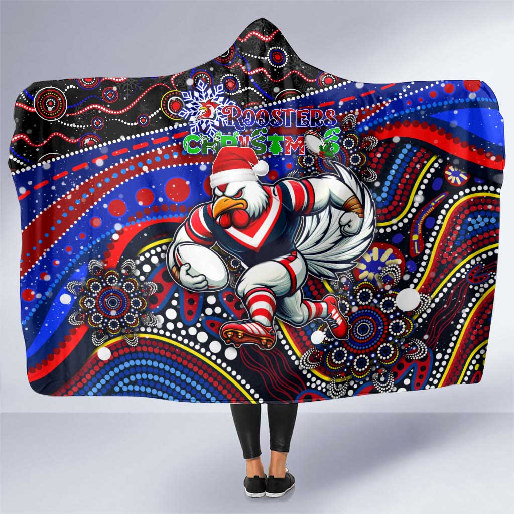 Merry Christmas Sydney Roosters Hooded Blanket Aboriginal Santa Rugby Mascot - Tricolours