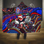 Merry Christmas Sydney Roosters Hooded Blanket Aboriginal Santa Rugby Mascot - Tricolours