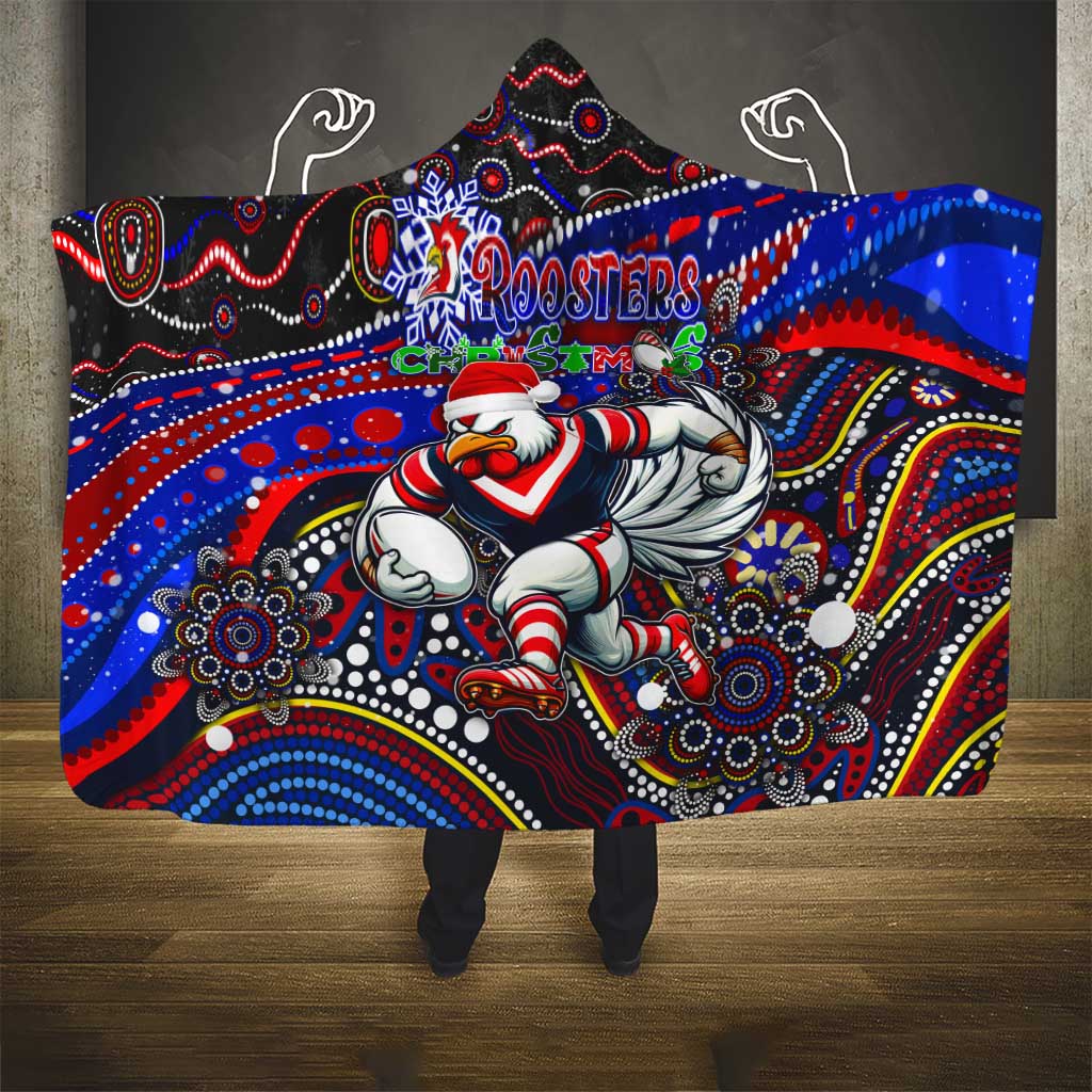 Merry Christmas Sydney Roosters Hooded Blanket Aboriginal Santa Rugby Mascot - Tricolours