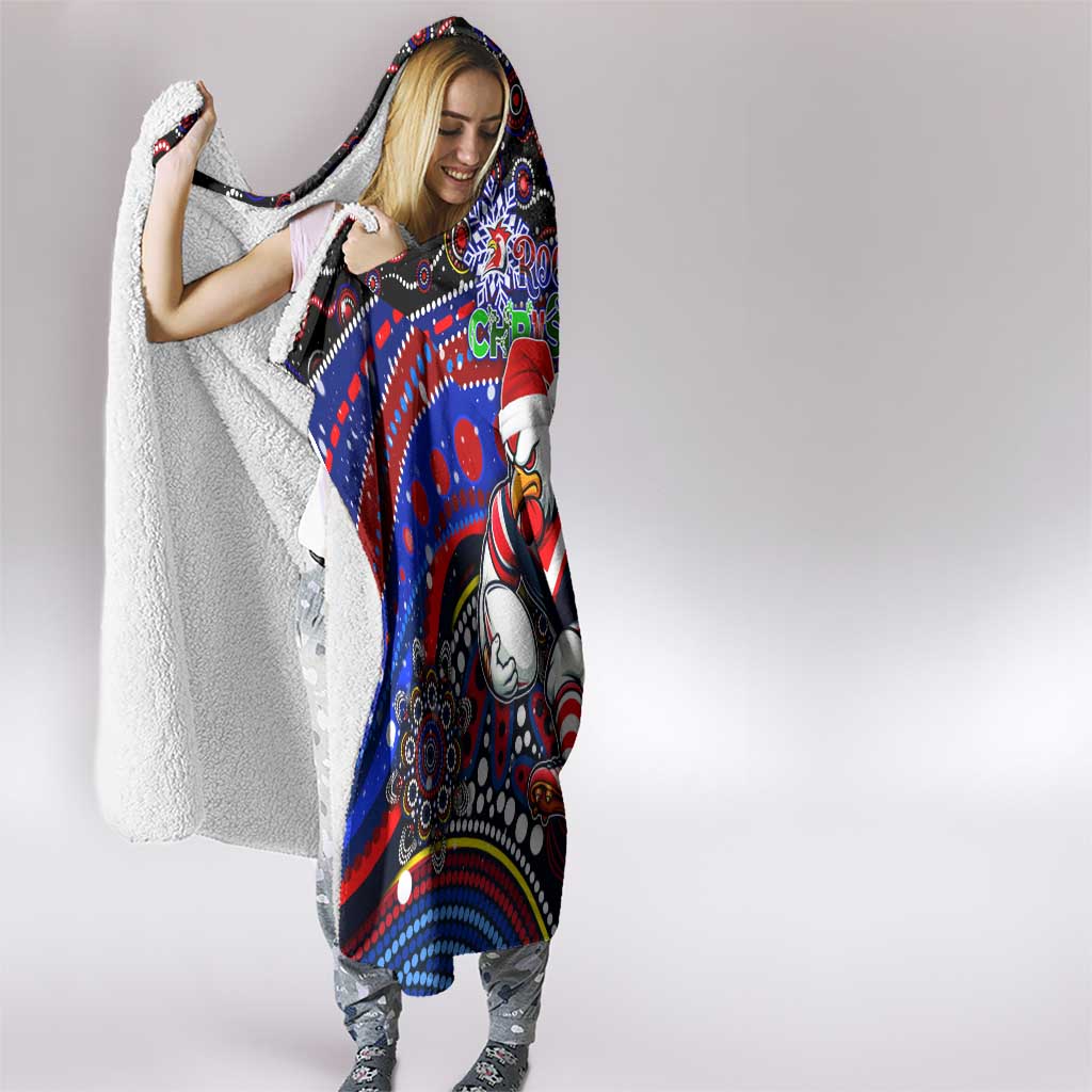 Merry Christmas Sydney Roosters Hooded Blanket Aboriginal Santa Rugby Mascot - Tricolours