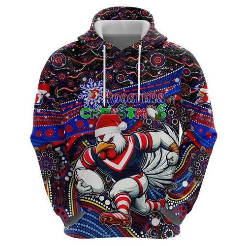 Merry Christmas Sydney Roosters Hoodie Aboriginal Santa Rugby Mascot - Tricolours