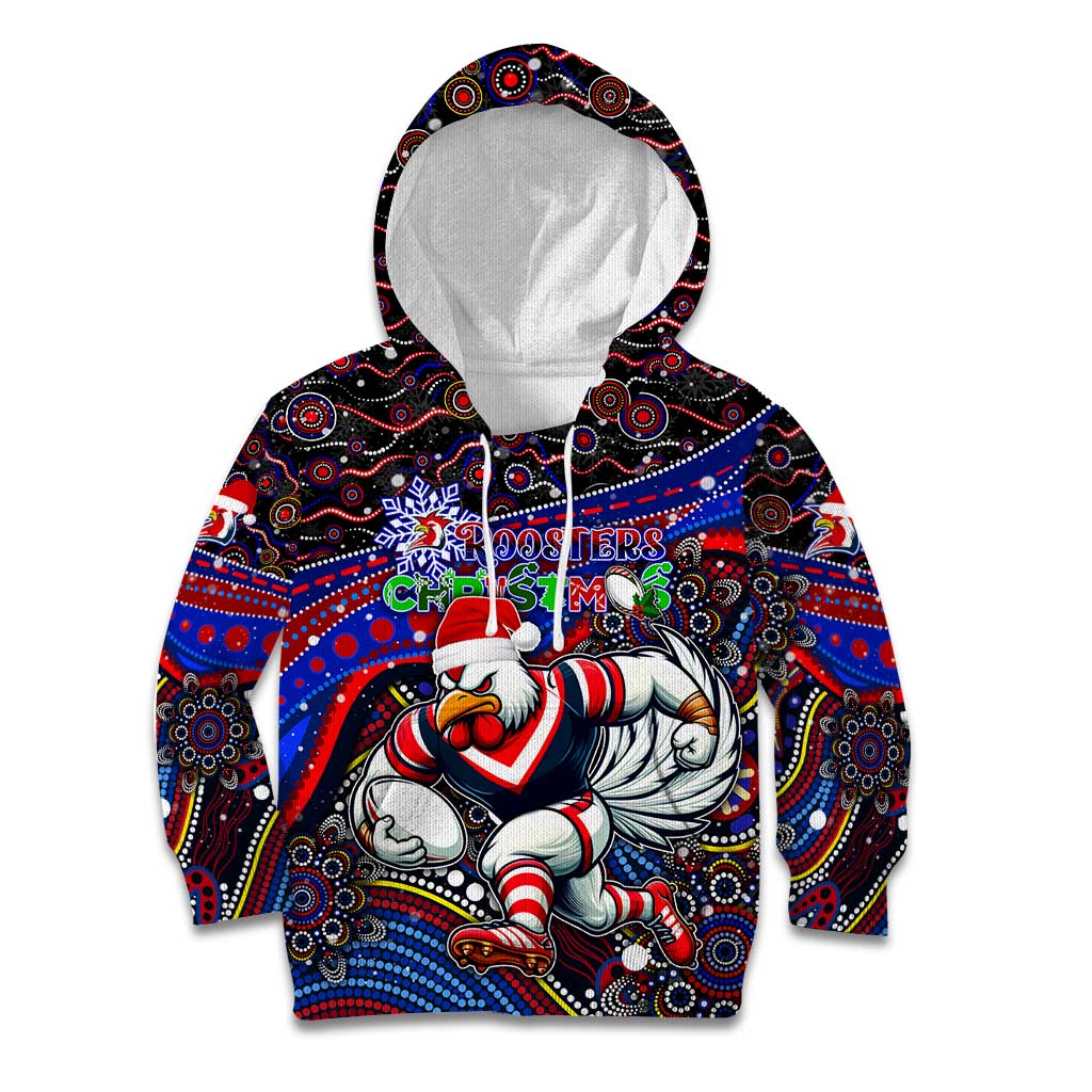Merry Christmas Sydney Roosters Kid Hoodie Aboriginal Santa Rugby Mascot - Tricolours