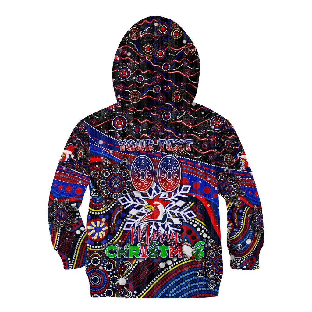 Merry Christmas Sydney Roosters Kid Hoodie Aboriginal Santa Rugby Mascot - Tricolours
