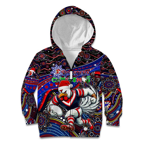 Merry Christmas Sydney Roosters Kid Hoodie Aboriginal Santa Rugby Mascot - Tricolours