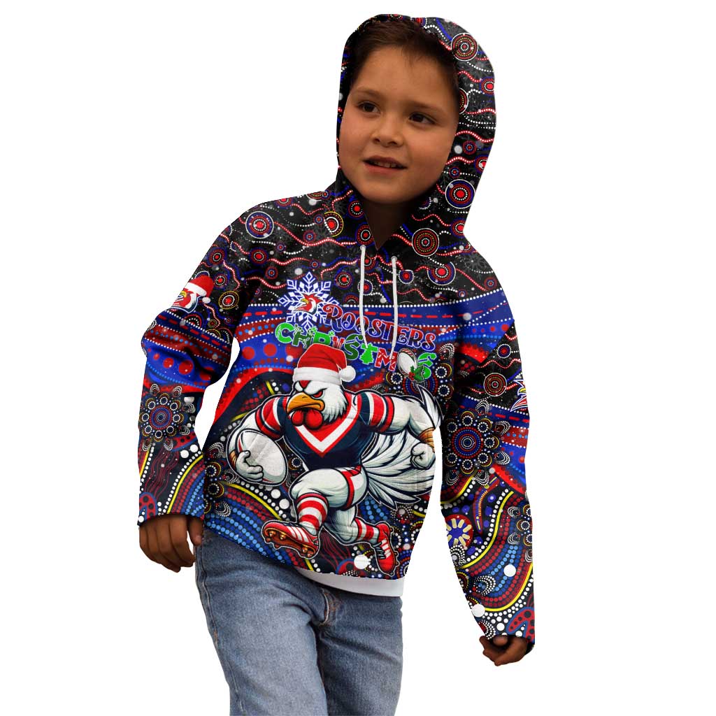 Merry Christmas Sydney Roosters Kid Hoodie Aboriginal Santa Rugby Mascot - Tricolours