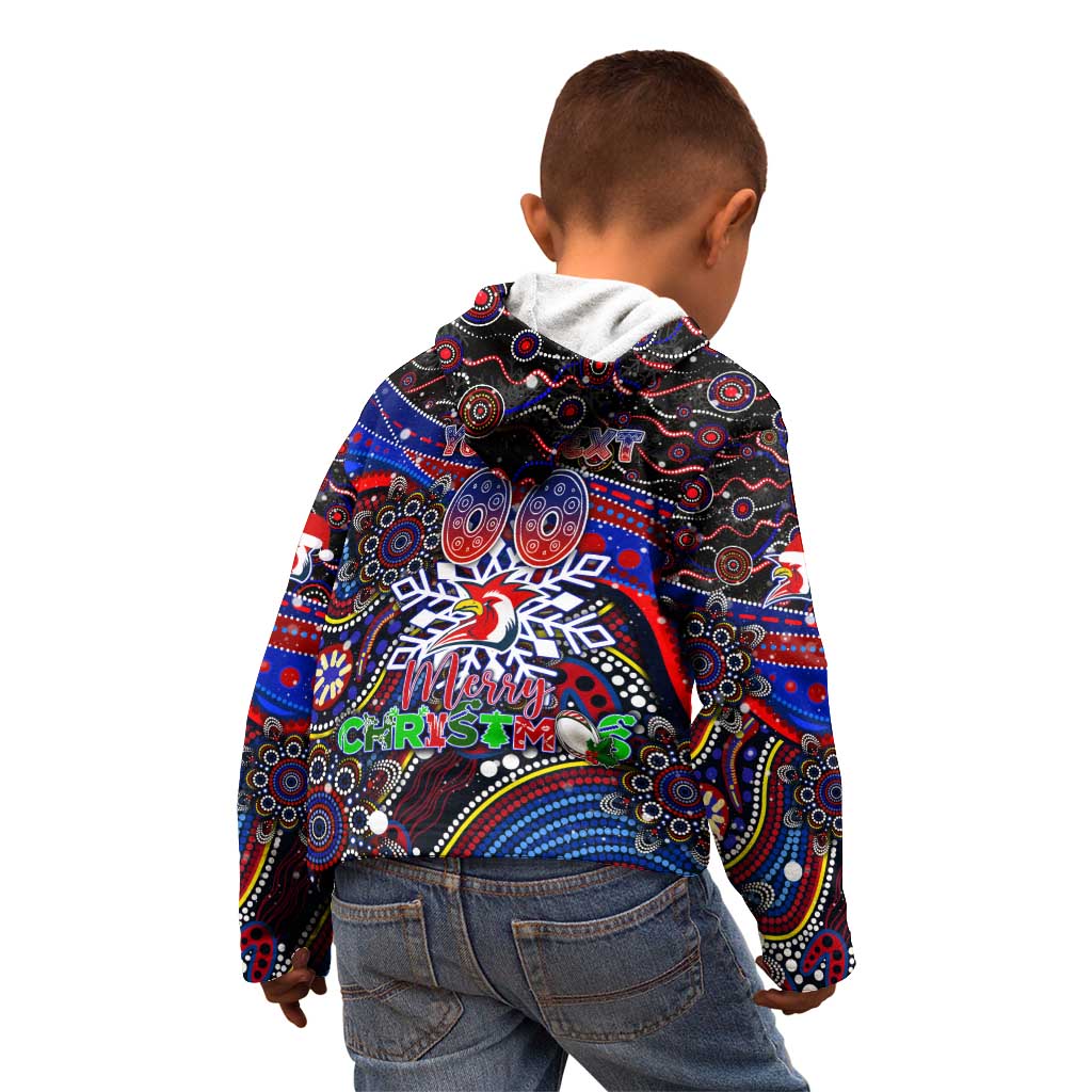 Merry Christmas Sydney Roosters Kid Hoodie Aboriginal Santa Rugby Mascot - Tricolours