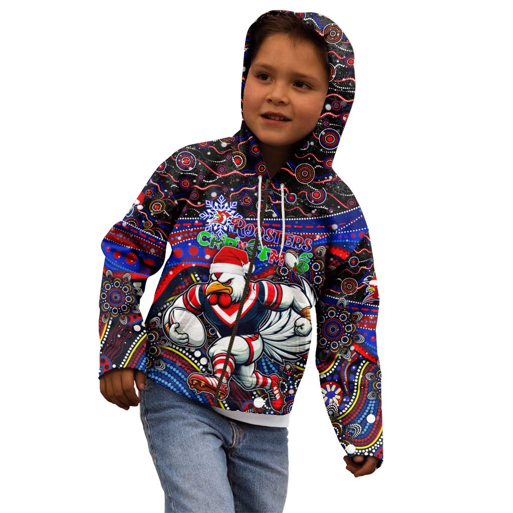Merry Christmas Sydney Roosters Kid Hoodie Aboriginal Santa Rugby Mascot - Tricolours