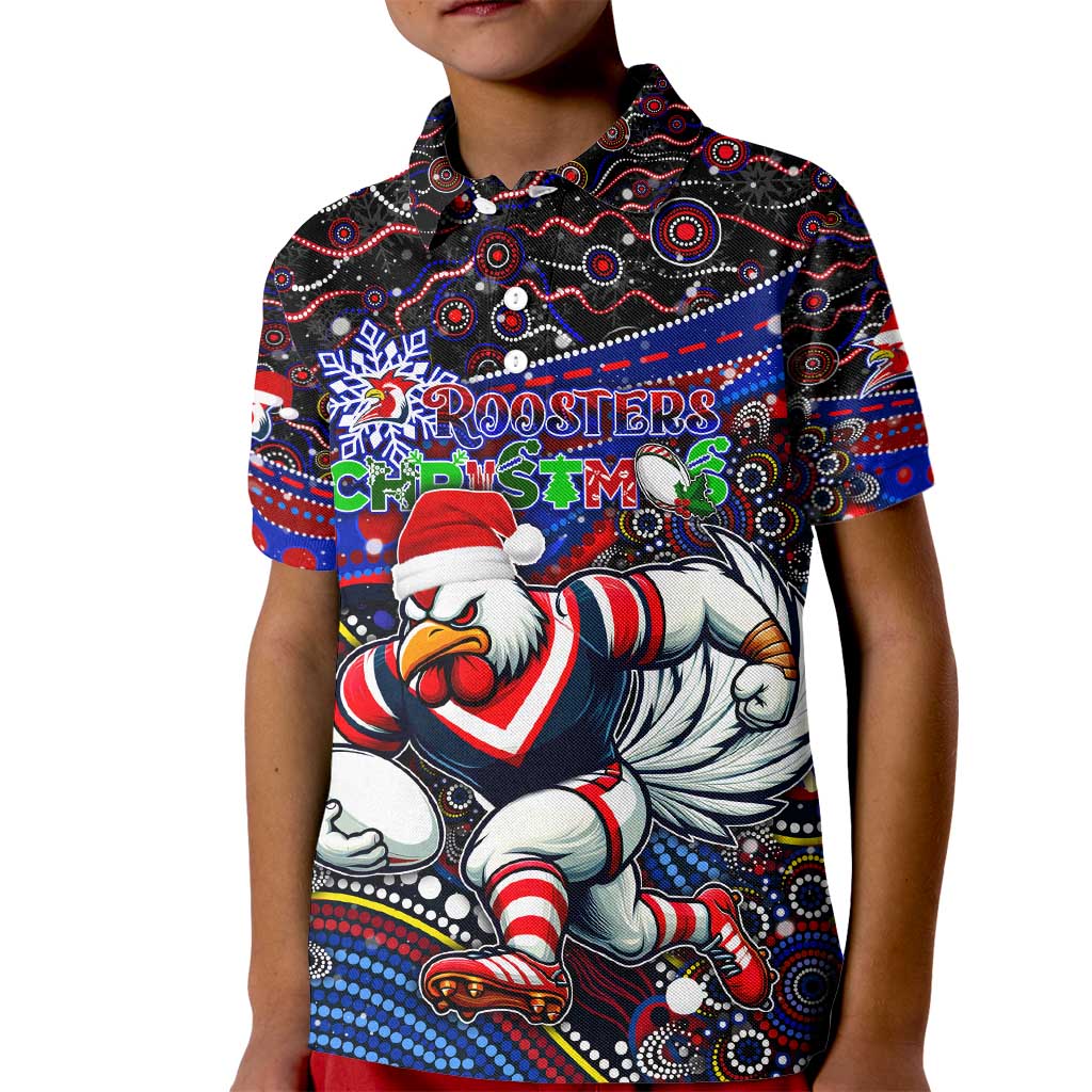 Merry Christmas Sydney Roosters Kid Polo Shirt Aboriginal Santa Rugby Mascot - Tricolours