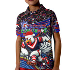 Merry Christmas Sydney Roosters Kid Polo Shirt Aboriginal Santa Rugby Mascot - Tricolours