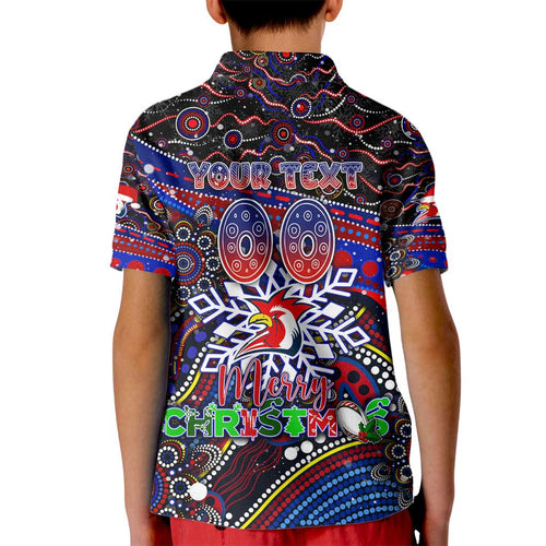 Merry Christmas Sydney Roosters Kid Polo Shirt Aboriginal Santa Rugby Mascot - Tricolours