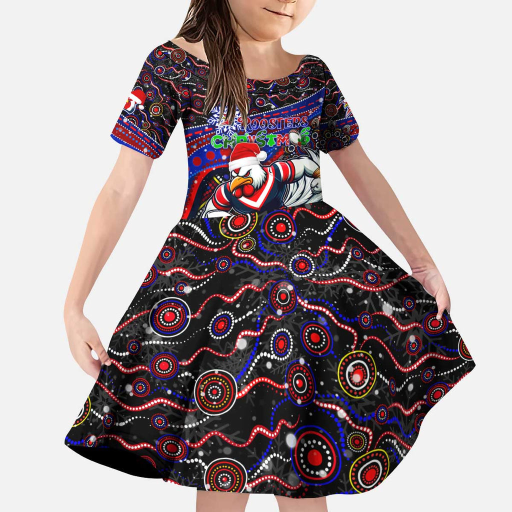 Merry Christmas Sydney Roosters Kid Short Sleeve Dress Aboriginal Santa Rugby Mascot - Tricolours
