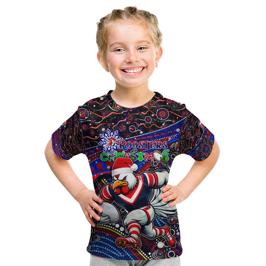 Merry Christmas Sydney Roosters Kid T Shirt Aboriginal Santa Rugby Mascot - Tricolours